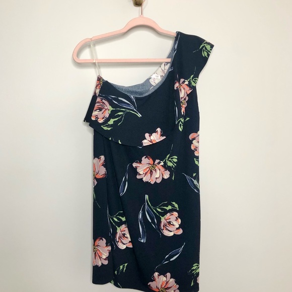 Navy One Shoulder Floral Dress - Picture 5 of 12